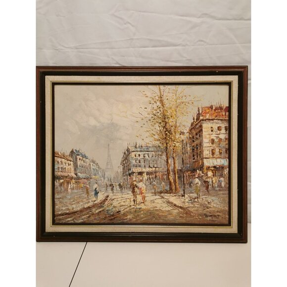C. BURNETT Oil Painting PARIS Market Street Scene EIFFEL TOWER Impressionist 60s - Picture 4 of 7